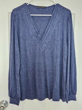 Blue V-Neck Long Sleeve Top